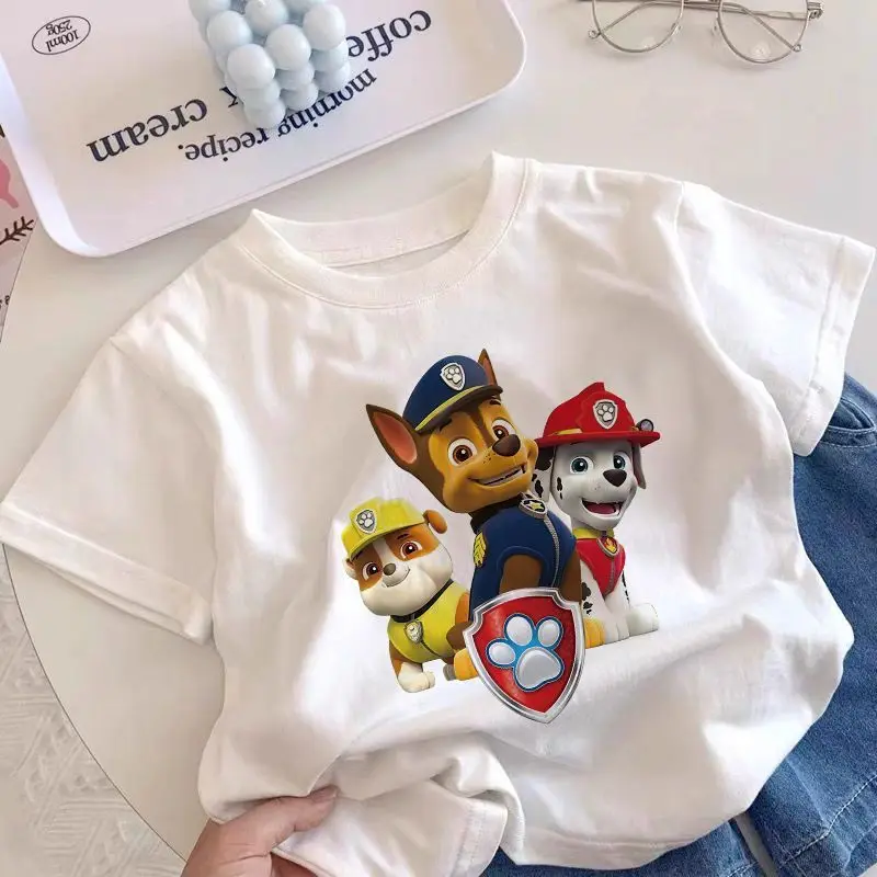 New Summer 2026 White Children's T-shirt Woof Team Printed Casual Pure Cotton Parent Child Wear Round Neck Short Sleeve