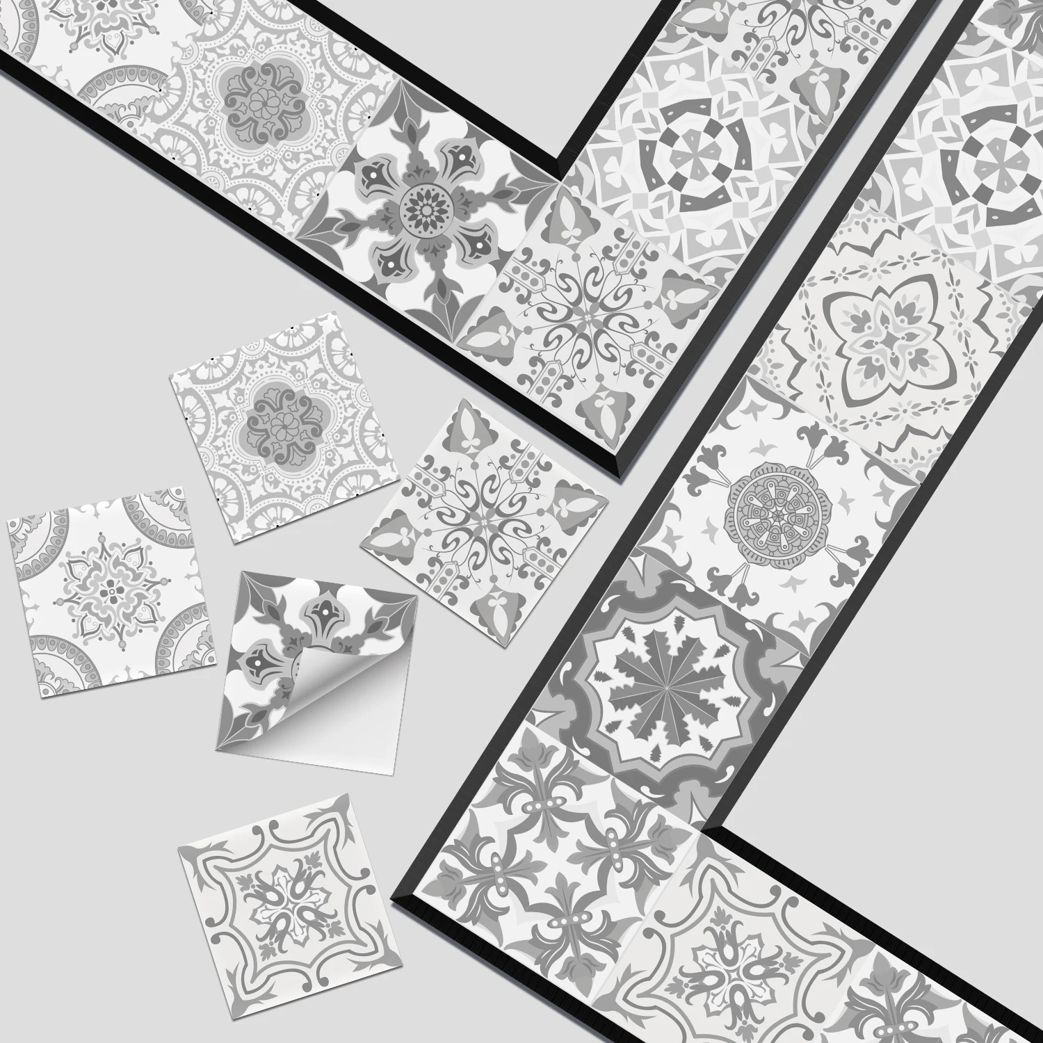 24 Pieces of Mandala Retro Pattern Glossy Self-adhesive Tile Stickers for Kitchen and Bathroom Removable Waterproof Wall Sticker
