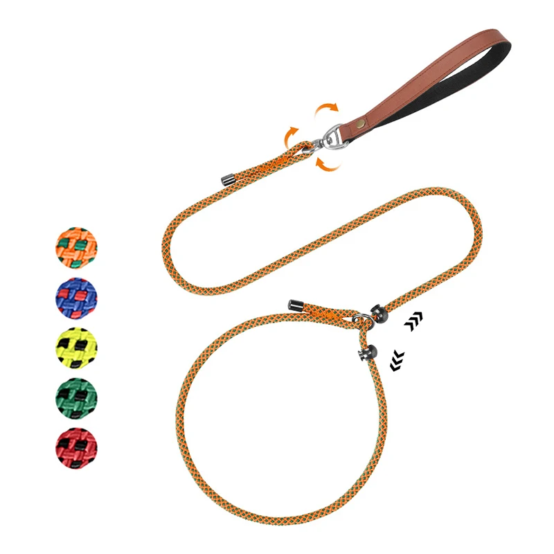 

150cm Lightweight Anti-escape Pet Leashes with Vintage Leather Handle Adjustable Anti-choking Walk Travel Dog Collar Leash Set