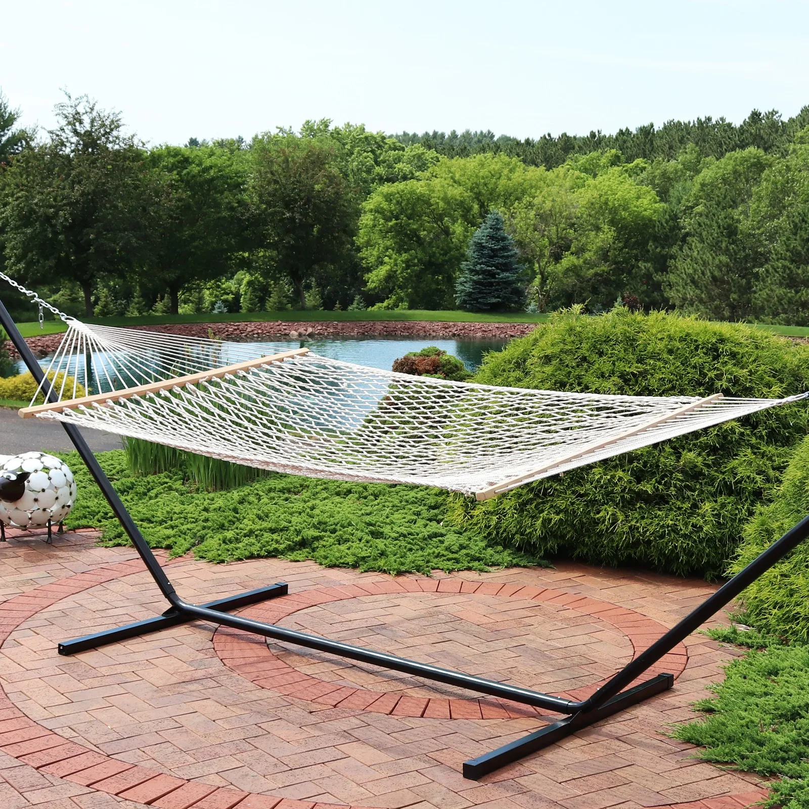 

2-Person Cotton Rope Hammock with Spreader Bars - Natural by Sunnydaze