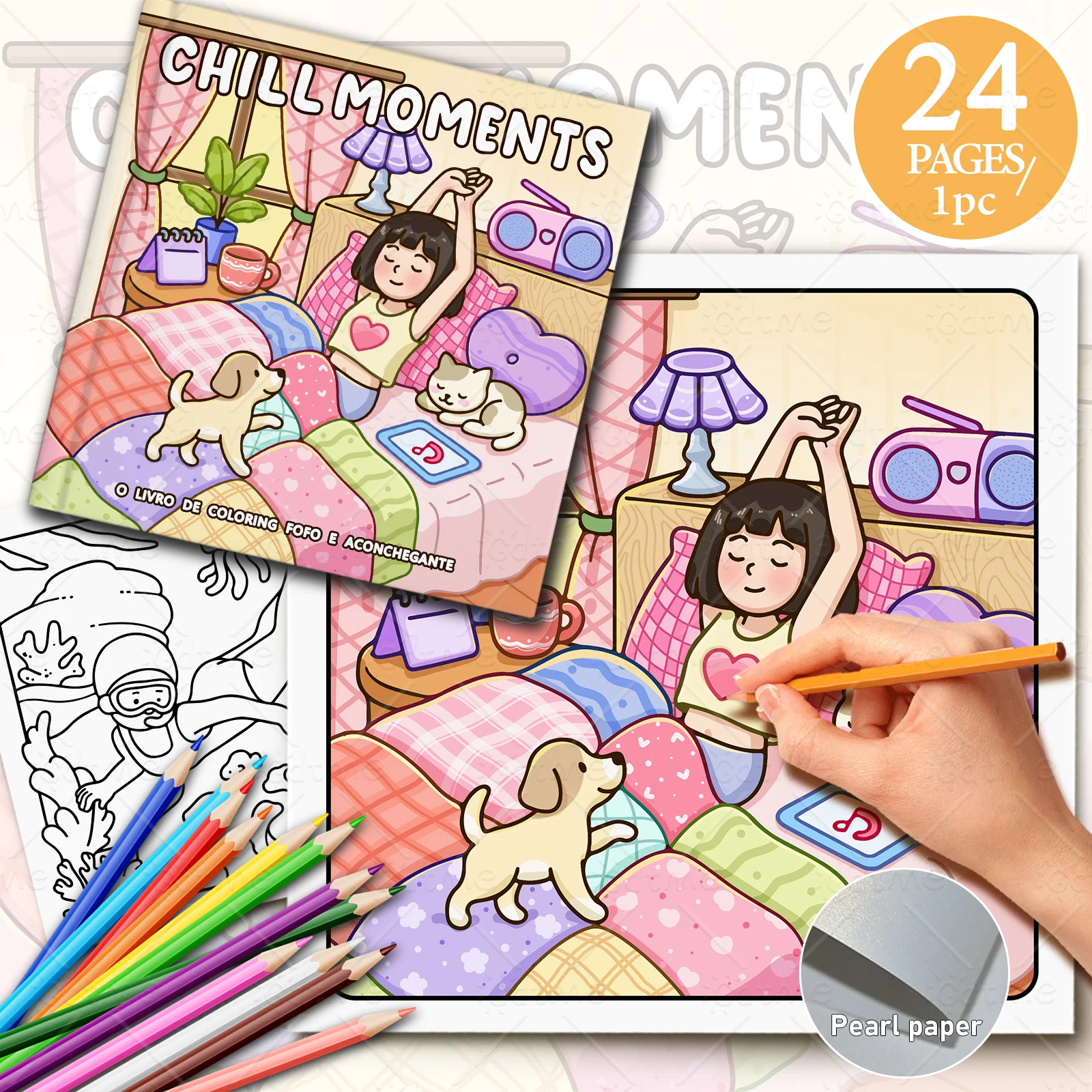 CHILL MOMENTS Malbuch für Erwachsene mit niedlichen, gemütlichen Alltagsaktivitäten zur Entspannung (gemütliche Räume zum Ausmalen) – Detail 1