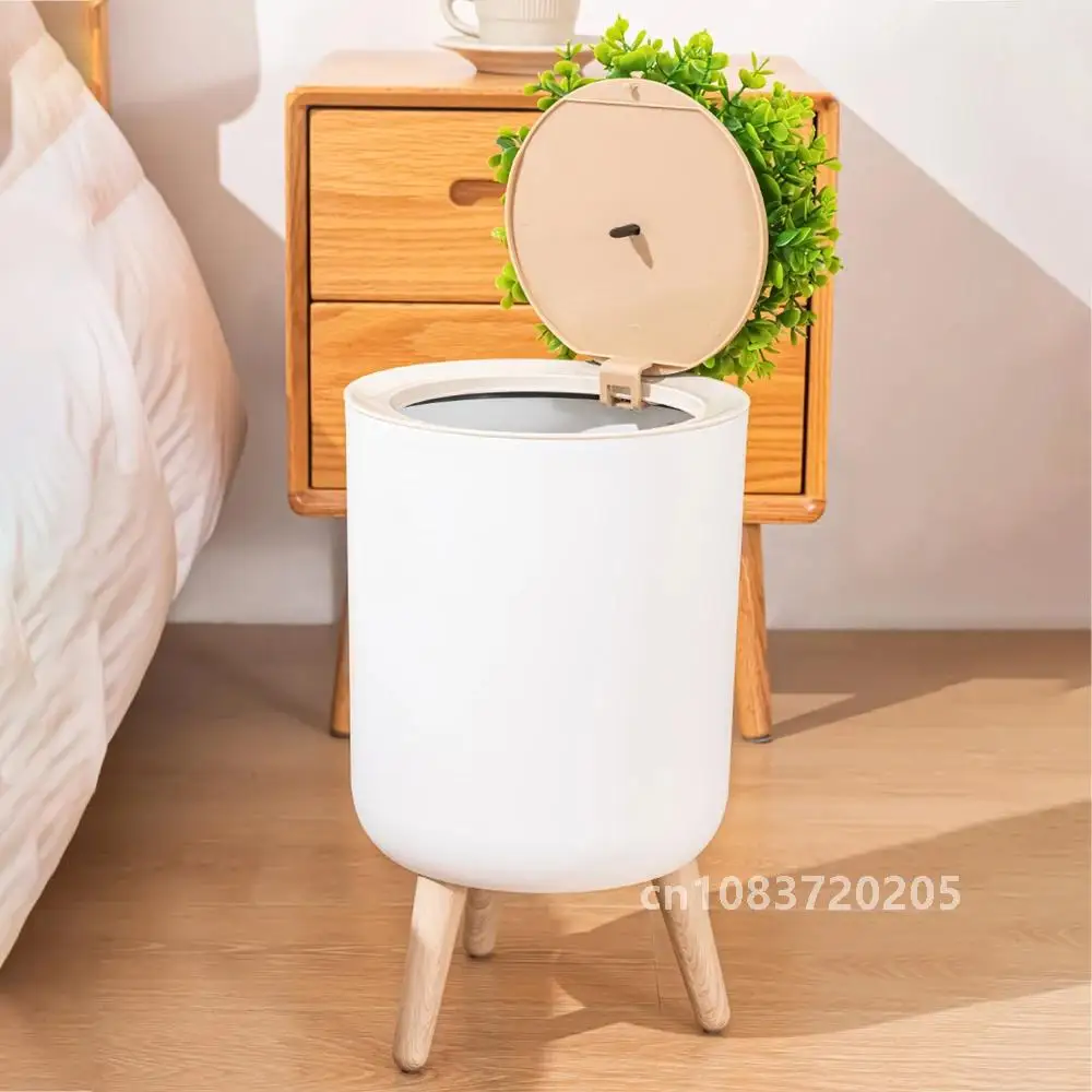 7/10L High Foot Trash Can With With Plant Style Lid  Press Type Bathroom Trash Bin Toilet Garbage Can Kitchen Wastebasket