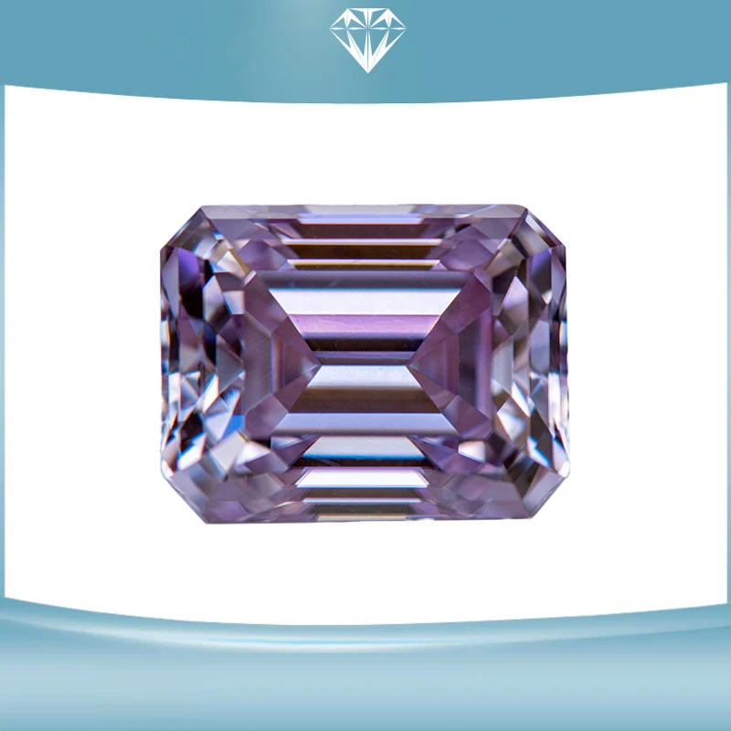 

Moissanite Stone Emerald Cut Light Purple Color Lab Grown Diamond Charms Ring Necklace Earrings Main Materials GRA Certificate