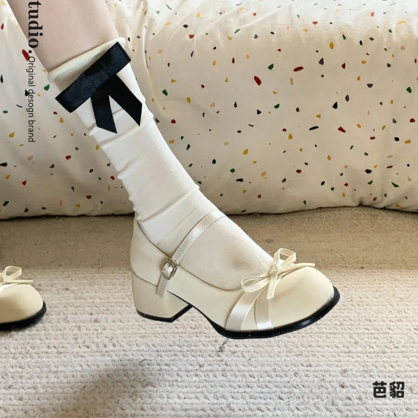 White Mary Jane Shoes Women's 2026 New Summer Versatile  Knot Slip-On College Style Small Leather Shoes Comfortable ...