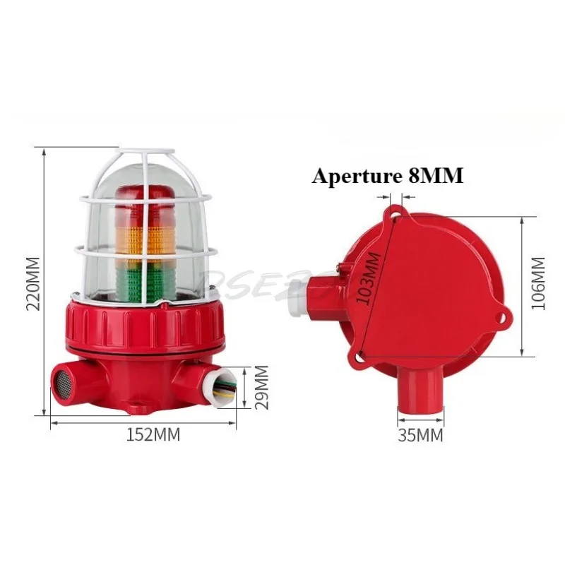 BBJ-5 Explosion Proof Tri Color Light Alarm Flashing 220V/24V/12V Sound and Light Alarm Factory Warning Light