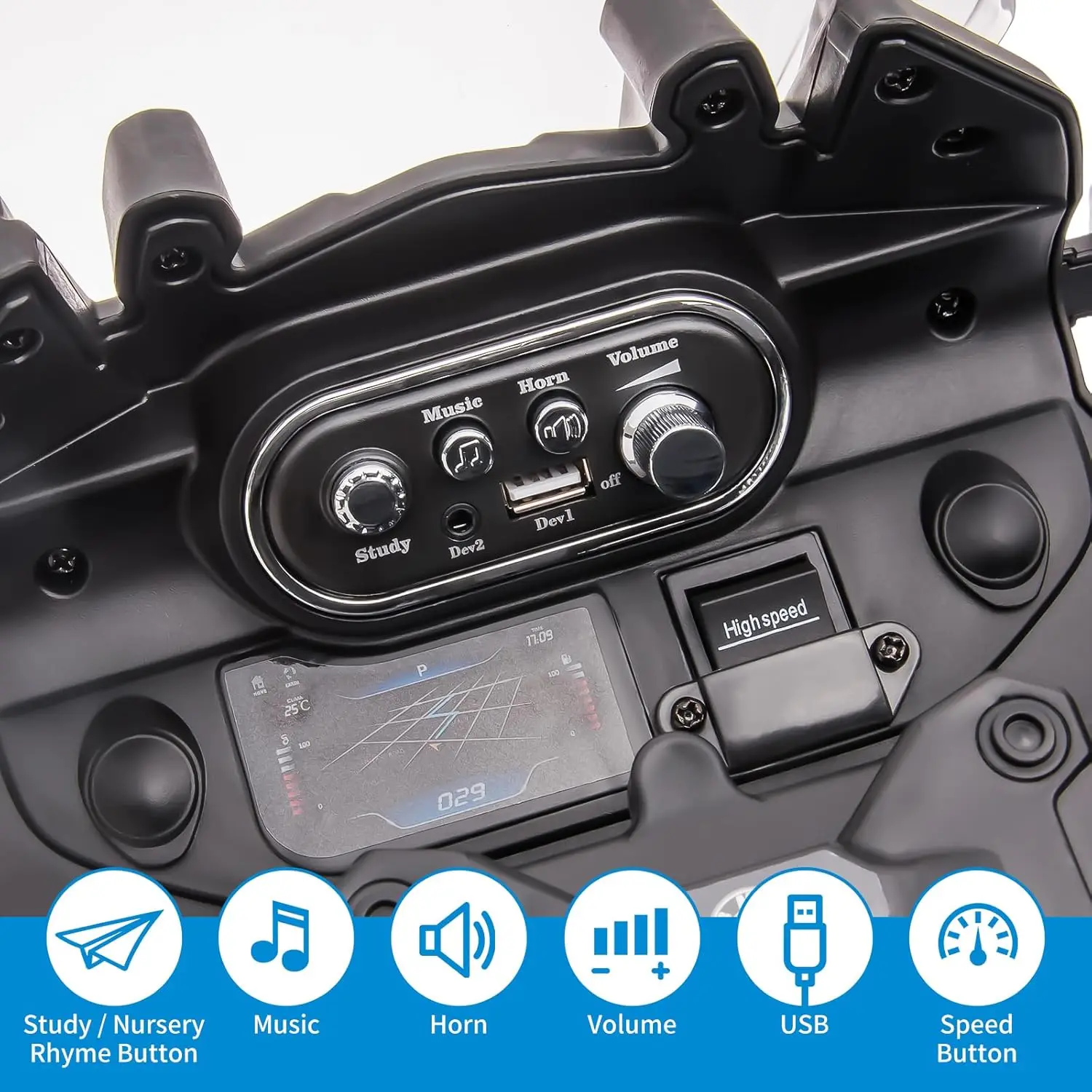 12V 7AH 오토바이 타기, 라이센스 어린이 오토바이, 고속/저속, EVA 타이어, LED 헤드라이트, 스프링 서스펜션, 음악, 타기