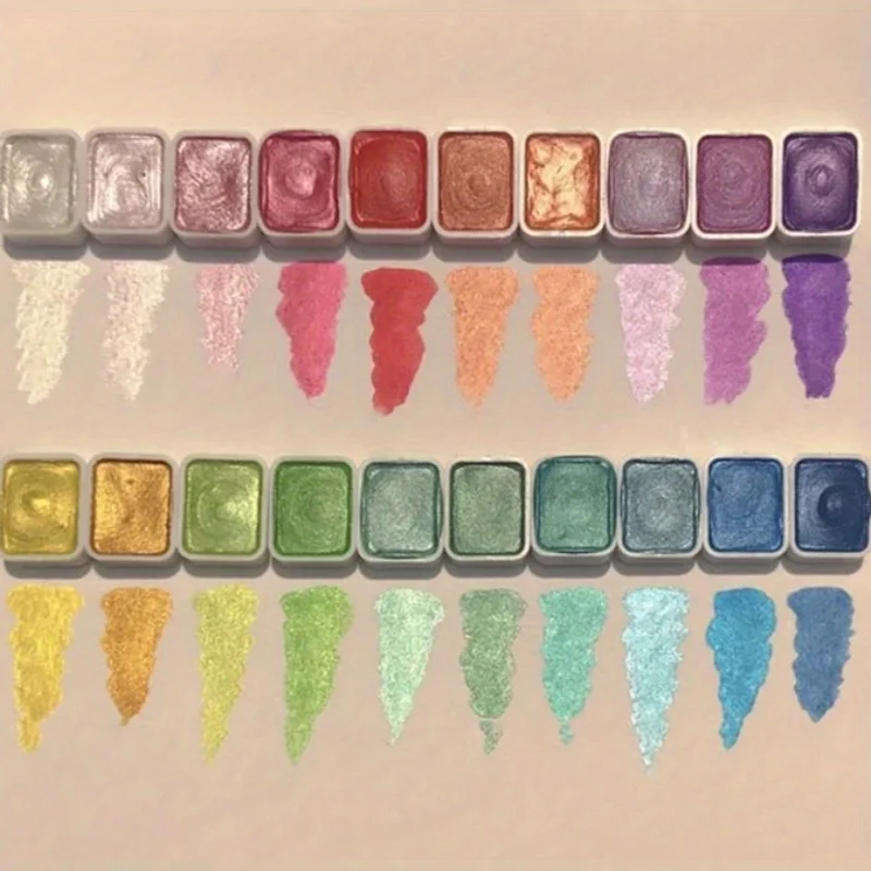 20-Color Metal Watercolor Painting Set, New Portable Box With Sparkling Pearl Solid Watercolor Painting, Art Supplies image 3