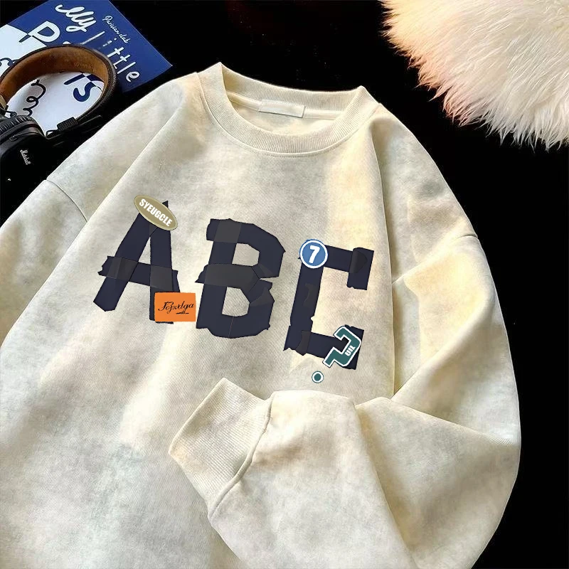 

Осенне-зимний теплый свитер оверсайз с начесом, с эффектом тай-дай, круглой горловиной, от бренда Outlet American Sle, молодежный повседневный, длинный рукав