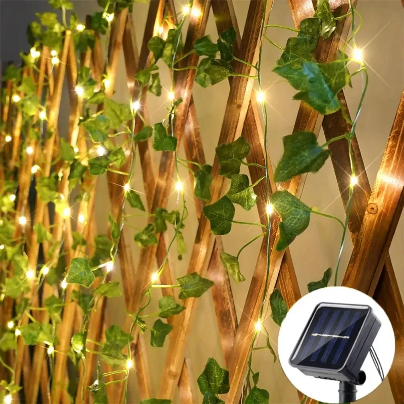 Wedding Garland Artificial Leaf Plants Solar Light String Fairy Lamp for Outdoor Party Garden Wall Fence Room Ramadan Decoration