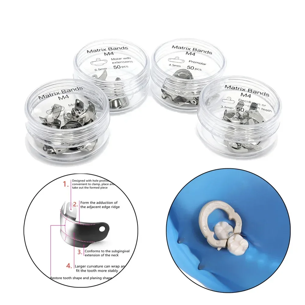 Dental Matrix Bands 100 Pcs Elastic Contoured Metal