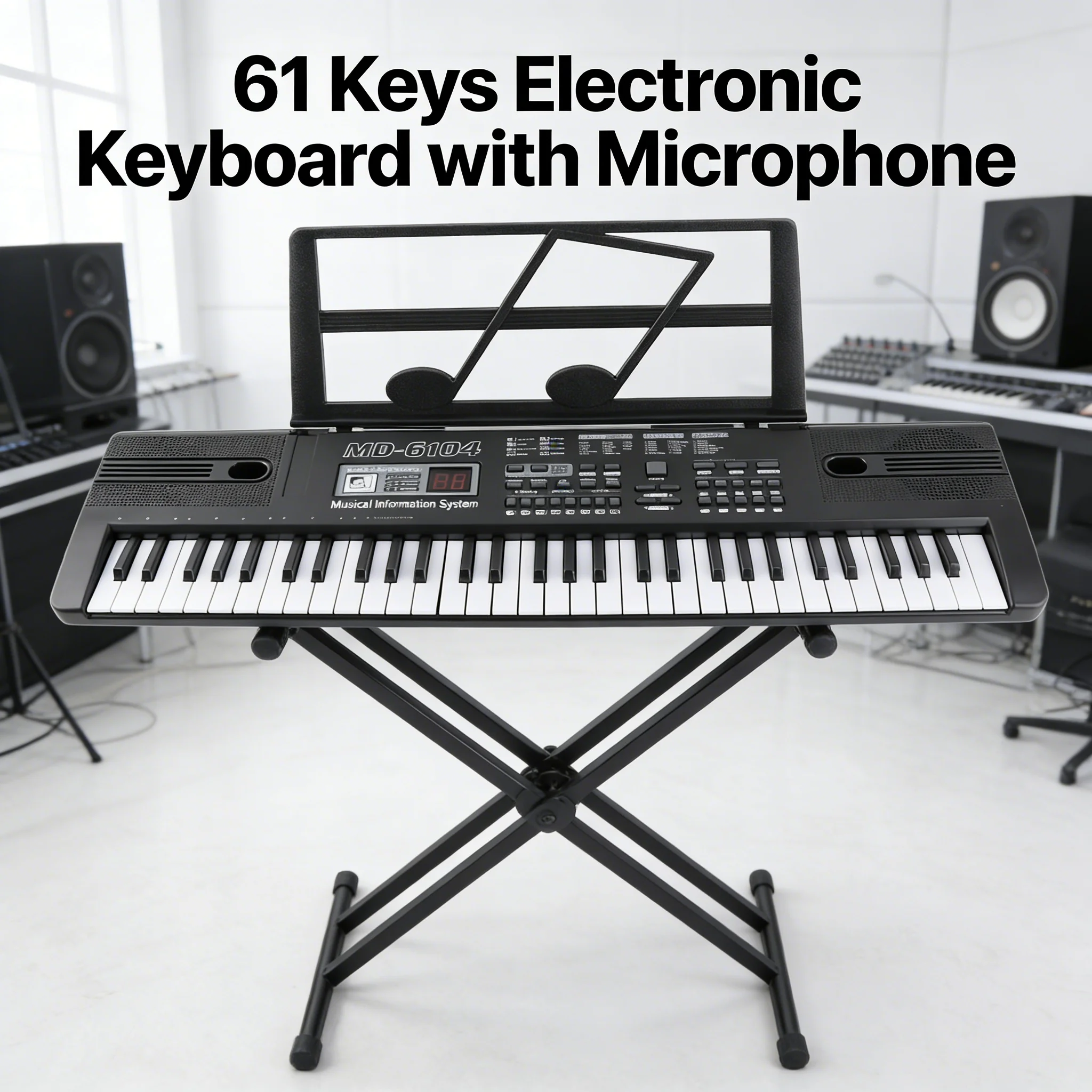 Clavier électronique 61 touches avec microphone, sonorités et rythmes intégrés riches, parfait pour les débutants pour s'entraîner et jouer de la musique