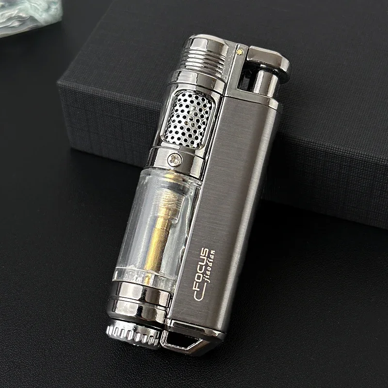 Visible Gas Window Flashlight Cigar Lighter Jet Butane Metal Turbo Windproof Lighter Portable Airbrush 1300C Men\'s Gadget