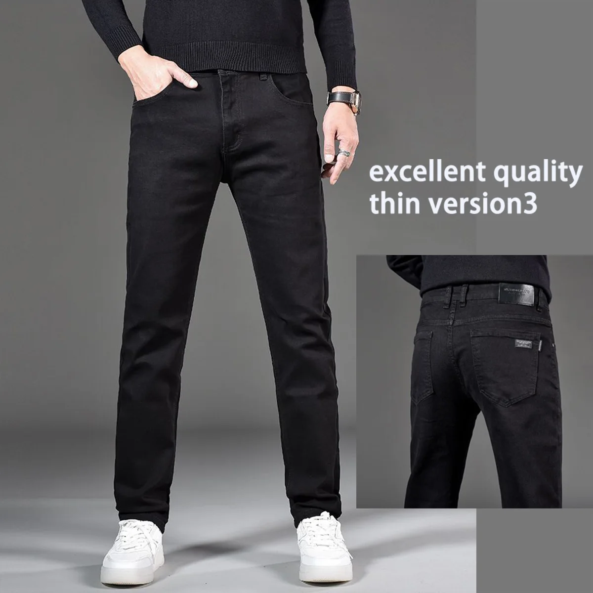 Spodnie męskie slim fit z denimu na rok 2025, wysokiej jakości, modne, casualowe, ze ściągaczami na nogawkach, spodnie do kostki, niebieskie, czarne, inne kolory do wyboru.