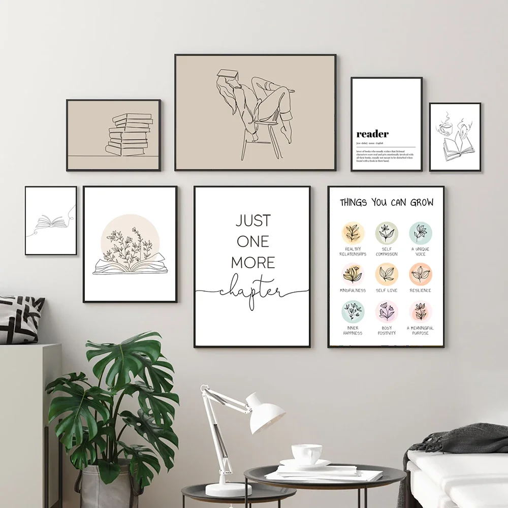 （2D Canvas painting） Just One More Chapter Book Print Gift For Writers Book Lover Reading Quotes Poster Wall Art Picture Canv