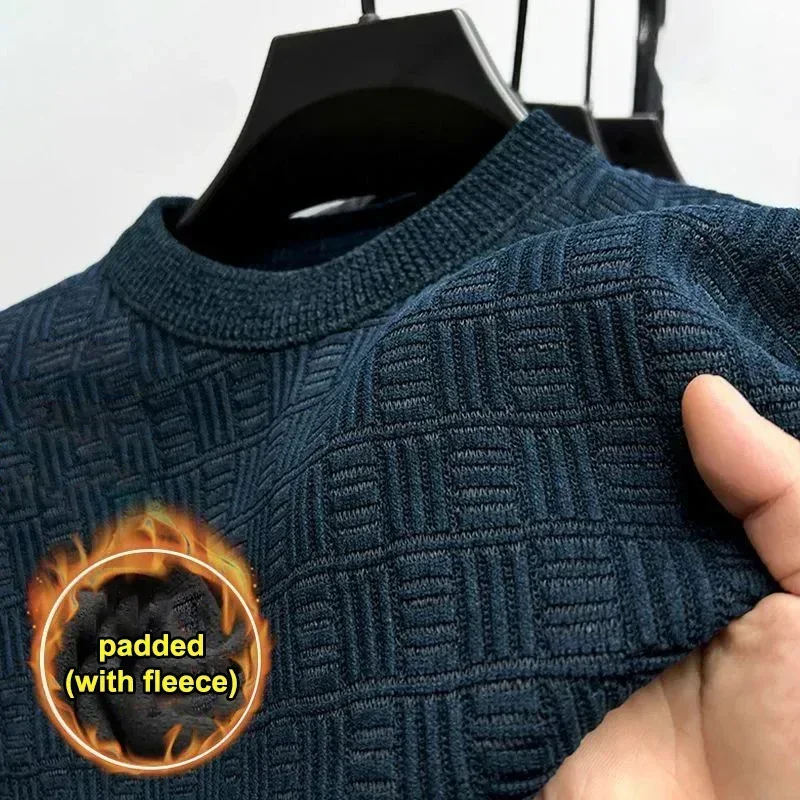 2024 New Men's Thickened Sweater Knitted Sweaters Men Three-dimensional Jacquard High-grade Crew Neck Warm Casual Top Pullover