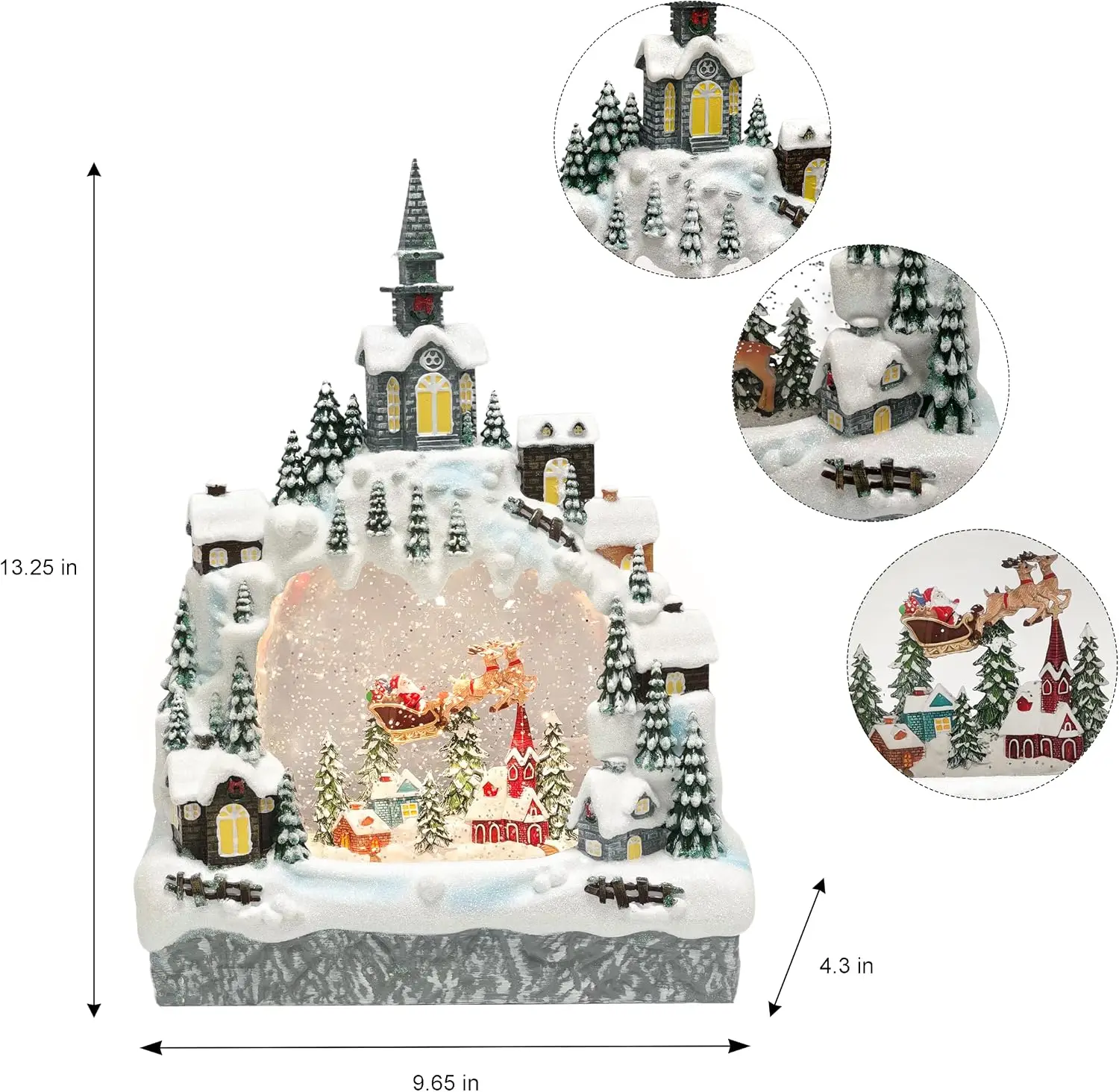 Lighted Musical Christmas Village Glitter Globe with Swirling Glitter, 13.25 Inch