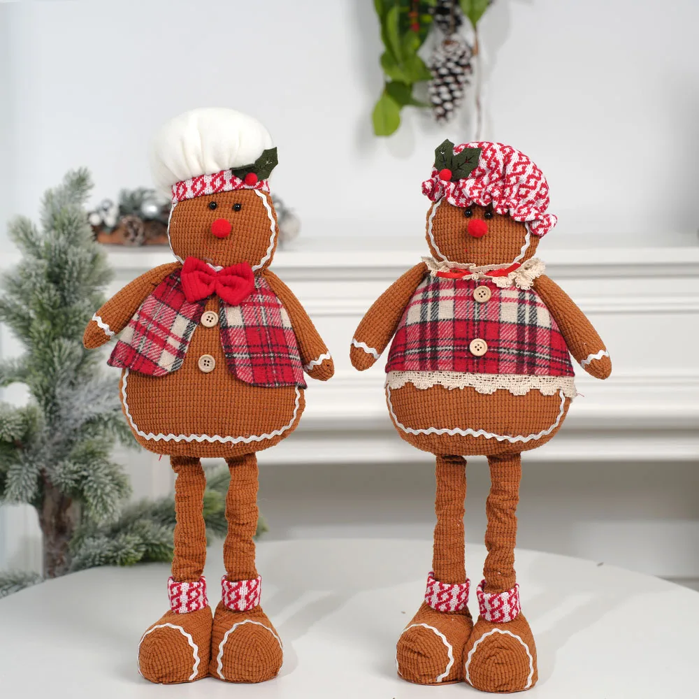 Muñecas navideñas de pan de jengibre con pierna ajustable para hombre, bonito gorro de Chef de 19-26 pulgadas de alto, figuritas de pareja para decoración de ventanas y hogares de vacaciones