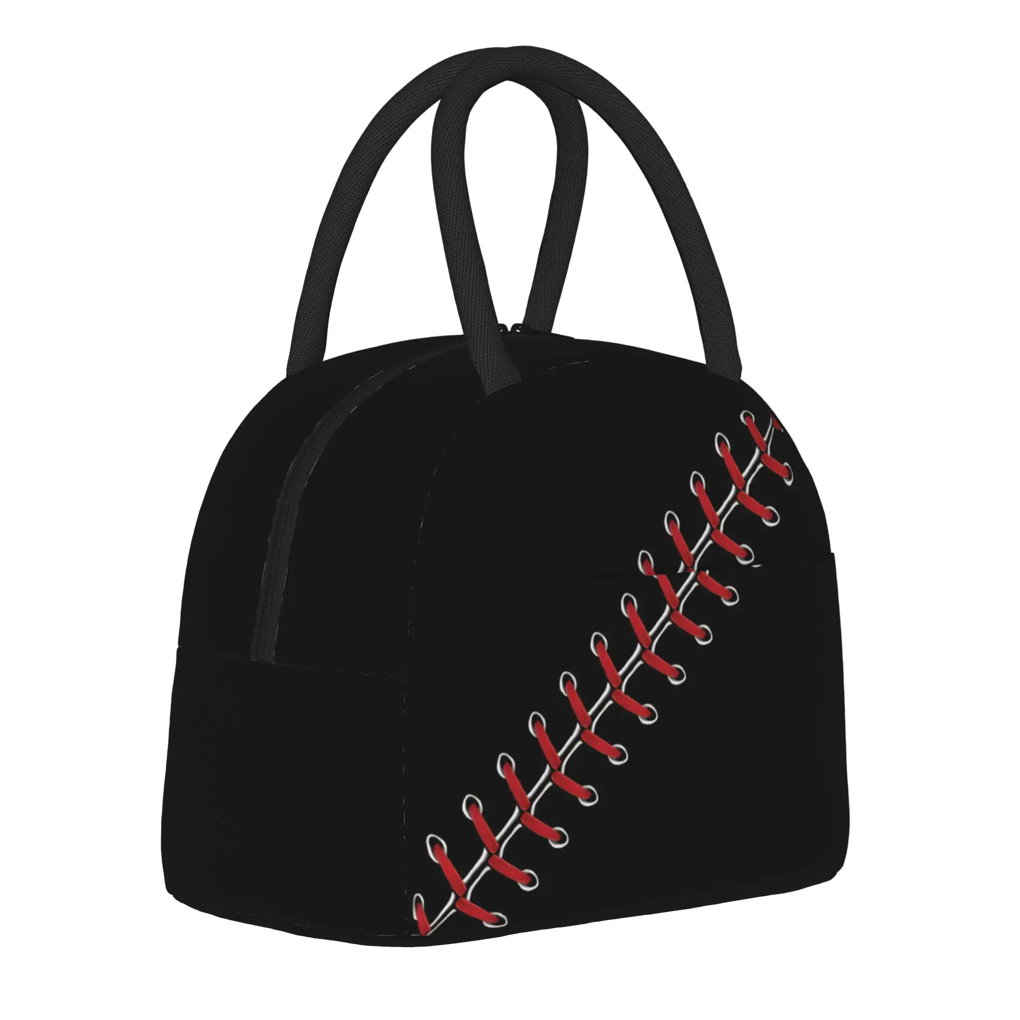 Baseball Lace Background Red Stitching Baseball Insulated Lunch Bags Leakproof  Lunch Container Thermal Bag Tote Lunch Box