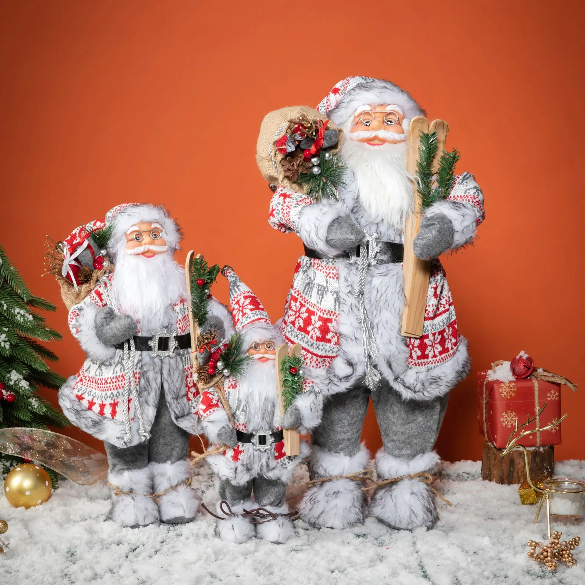30/45cm Santa Claus Statue Decorative Ornament White Plush Christmas Doll Bedroom Table Top Decoration Christmas Gifts