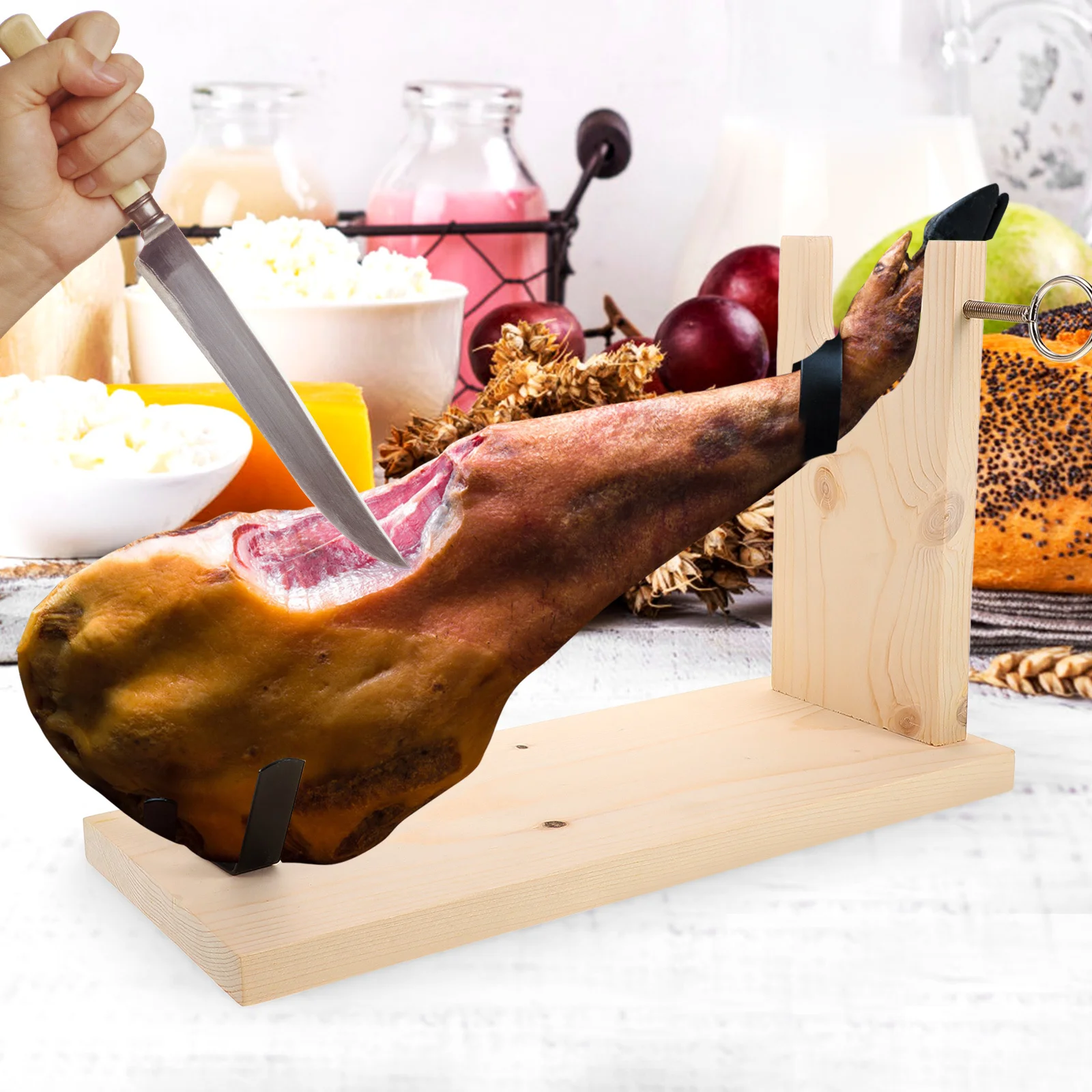 

-Shaped Spanish Ham Stand Wooden Ham Fixing Holder for Home Restaurant Carving Slicing Rack Kitchen Accessory