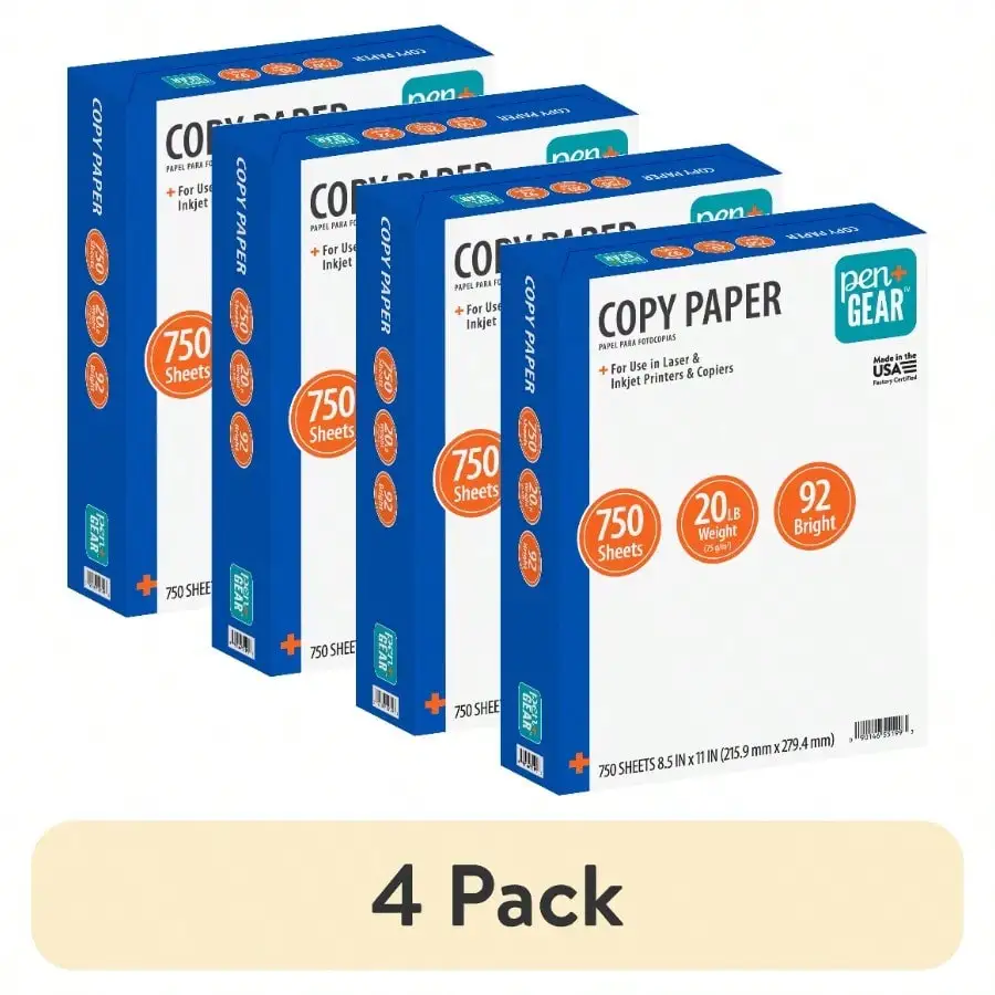 

(4 pack) Copy Paper, White, 8.5" x 11", 20 lb, 92 gloss