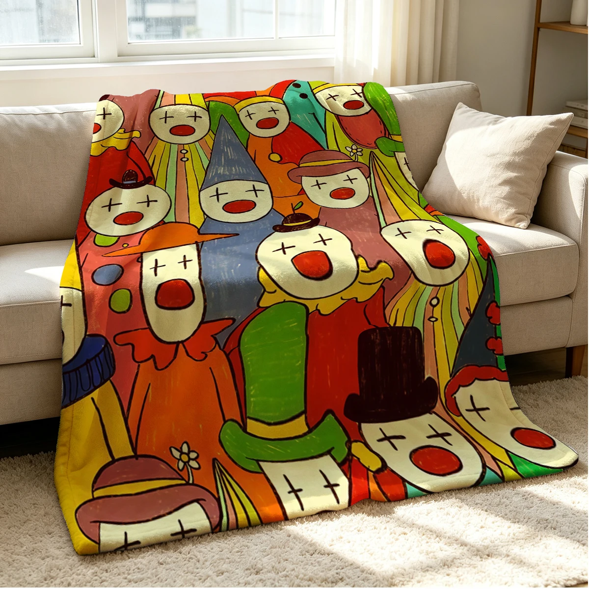 Clown Crowd Flannel Blanket Warm Soft Halloween Christmas Couch Warm Cozy Decorative Decor Gift for All Season