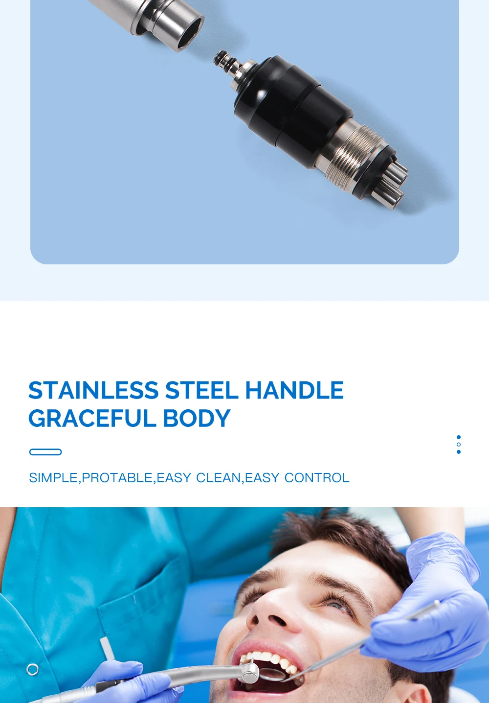 AZDENT Dental Hochgeschwindigkeitshandstück LED E-Generator Standardkopf Schnellkupplung 4-Wege-Spray Clean System Druckknopf 4 Löcher – Detail 8
