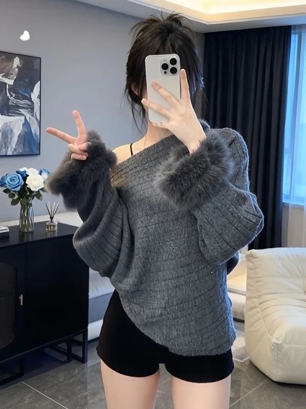 

Ladies' Long Sve Knitted Sweater Soft Sle Loose Fit oulder Bared Warm Top for Autumn And Winter Gentle And Cozy Mergin...