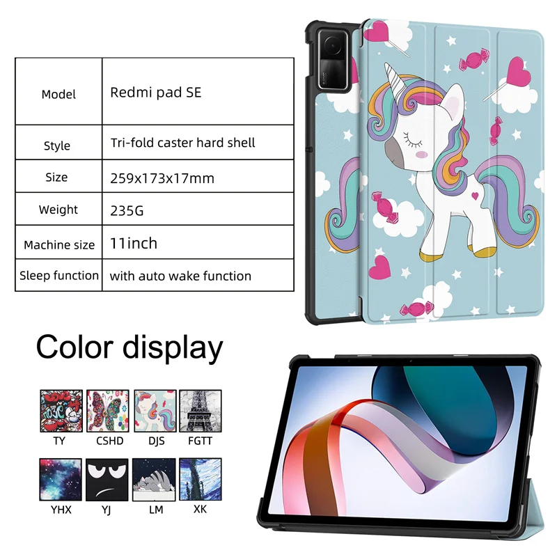 for Xiaomi Redmi Pad SE 11.0inch Foldable Stand Hard Shell Auto Sleep/Wake Leather Cover Case