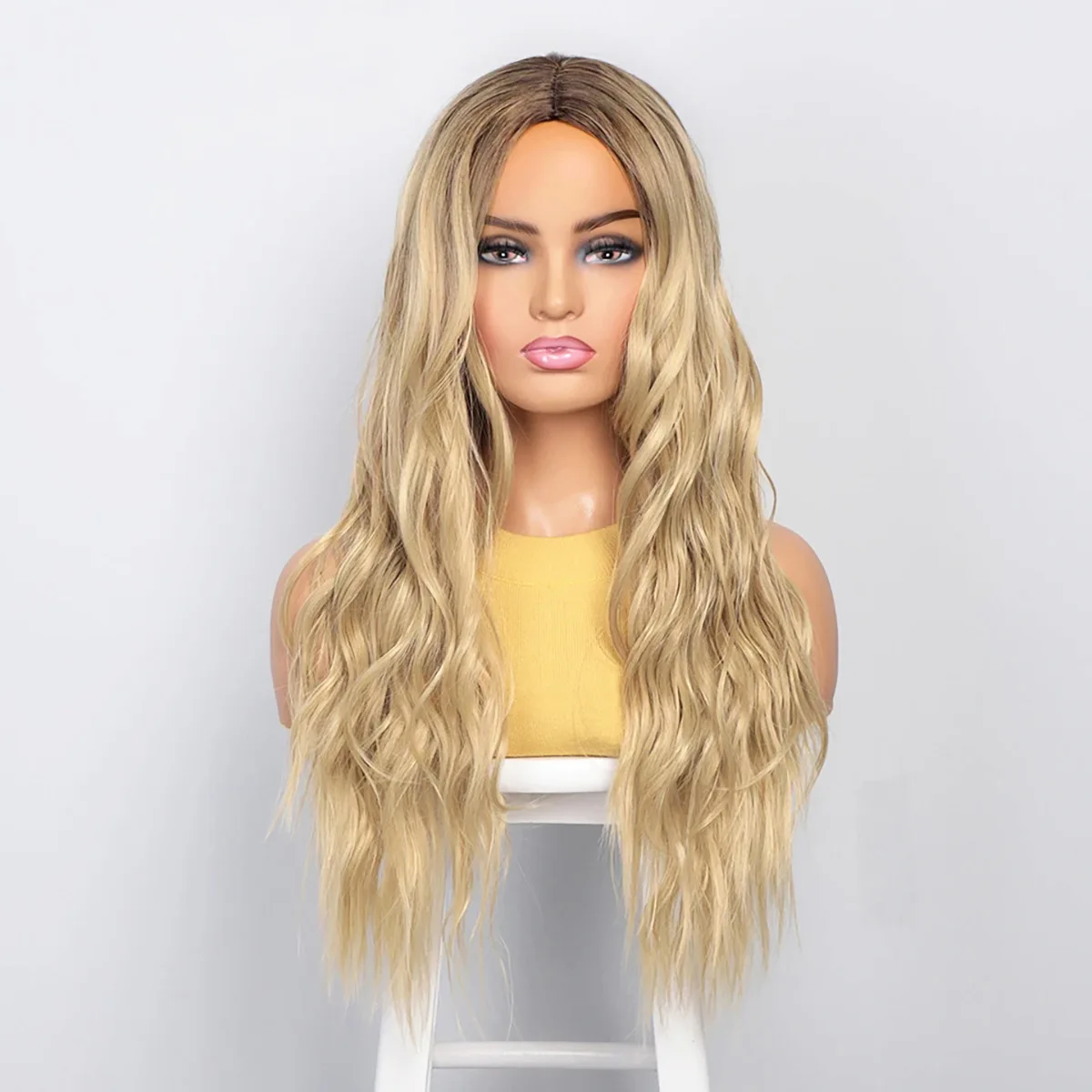 European and American wig gold cross-border wavy curly top dyed long curly hair wig-Synthetic fiber wig