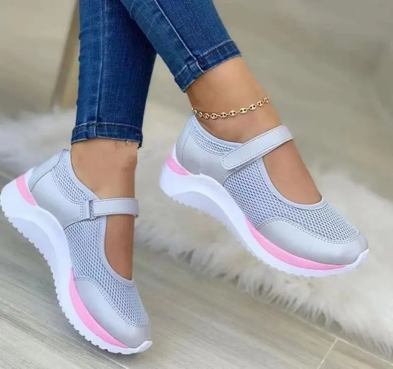 Frauen Schuhe Dicke Sohle Einzelnen Schuhe Runde Kappe Gestrickte Weibliche Turnschuhe Walking Grid Casual Schuh Plus Größe Frauen Vulkanisierte Schuhe – Detail 5