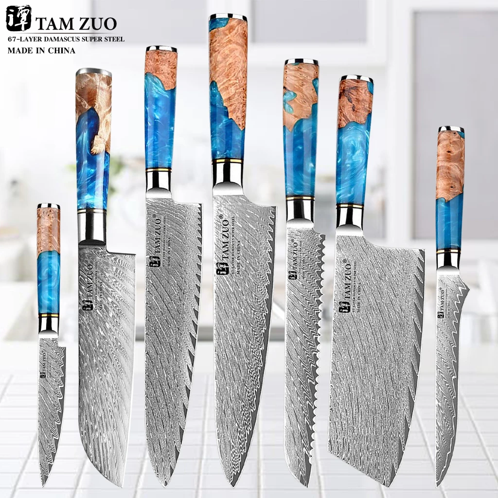 

Damascus Knives Chef Knife Japanes VG10 67 Layer Steel Cleaver Paring Bread Knife Santoku Knife Resin Handle with Gift Box