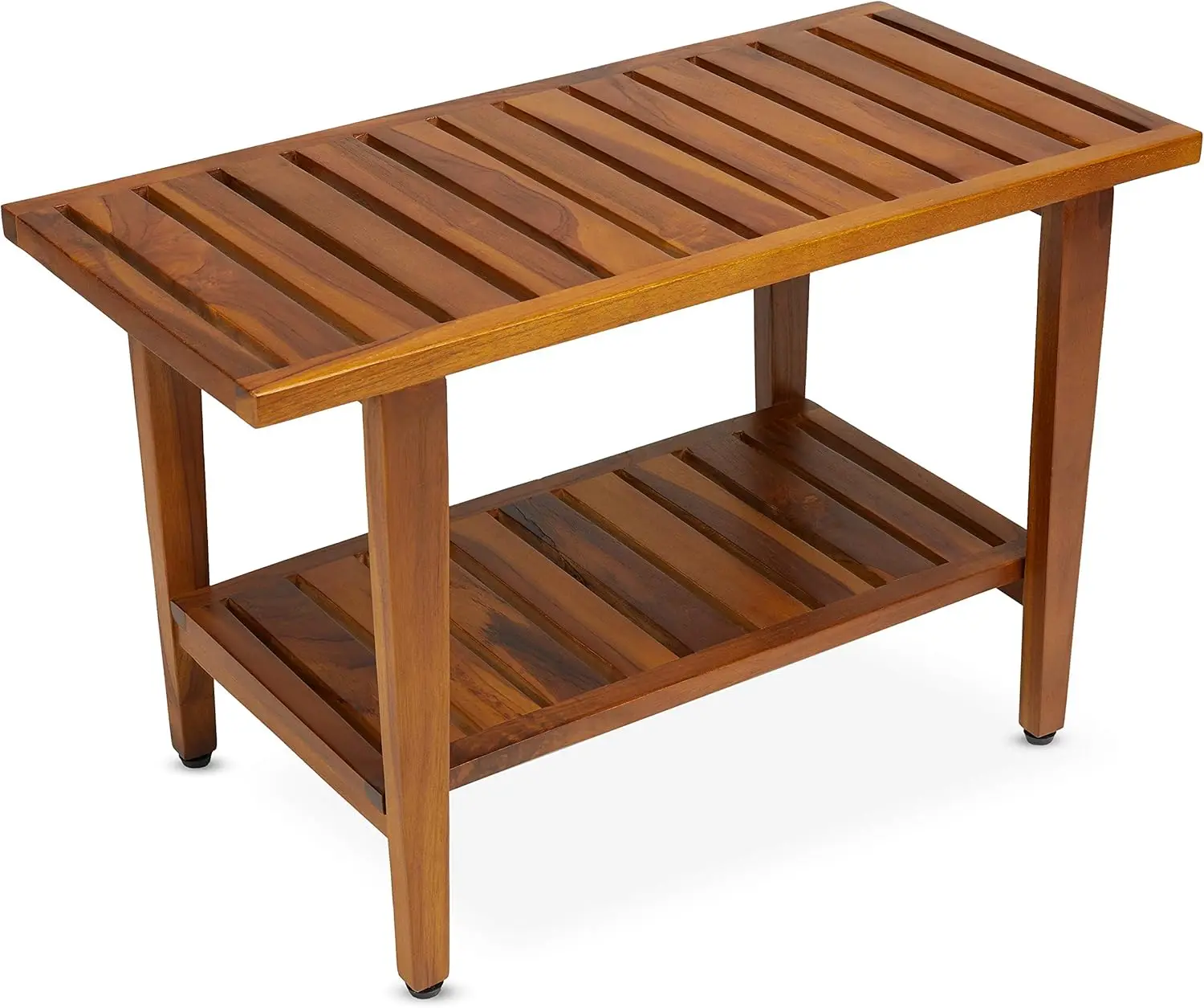 

30 Inch Teak Shower Bench with Shelf, Fully Assembled Wood Spa Stool for Indoor and Outdoor Use