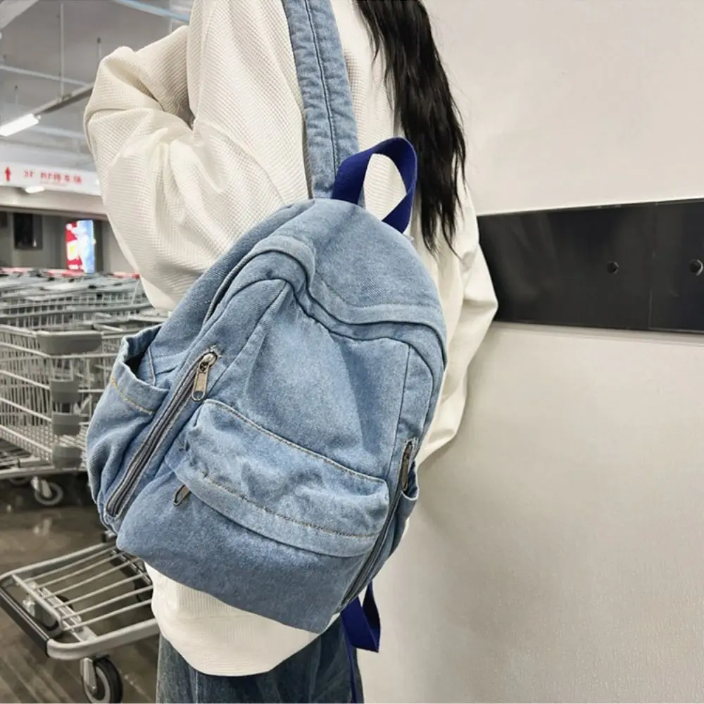 Simple Y2K Denim Backpack Japanese Style Street Style Vintage Handbag Solid Color Shopping Bag Solid Crossbody Bag Students