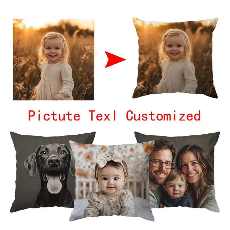 Benutzerdefinierte Kissenbezug mit Bildern Logo DIY individuelle Wurfkissenbezug Home dekorative Hochzeit Haustiere Baby Print Kissenbezug – Detail 5