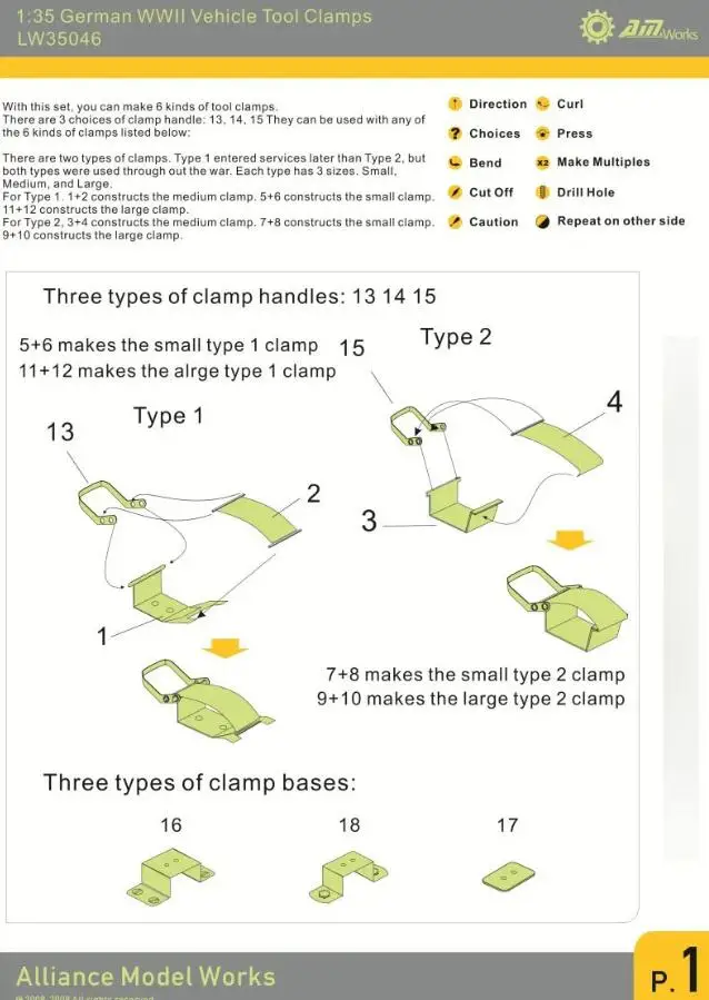 1/35 Model\'s Accessories WWII German Vehicle Tools Clamps LW35046 Metal sheet