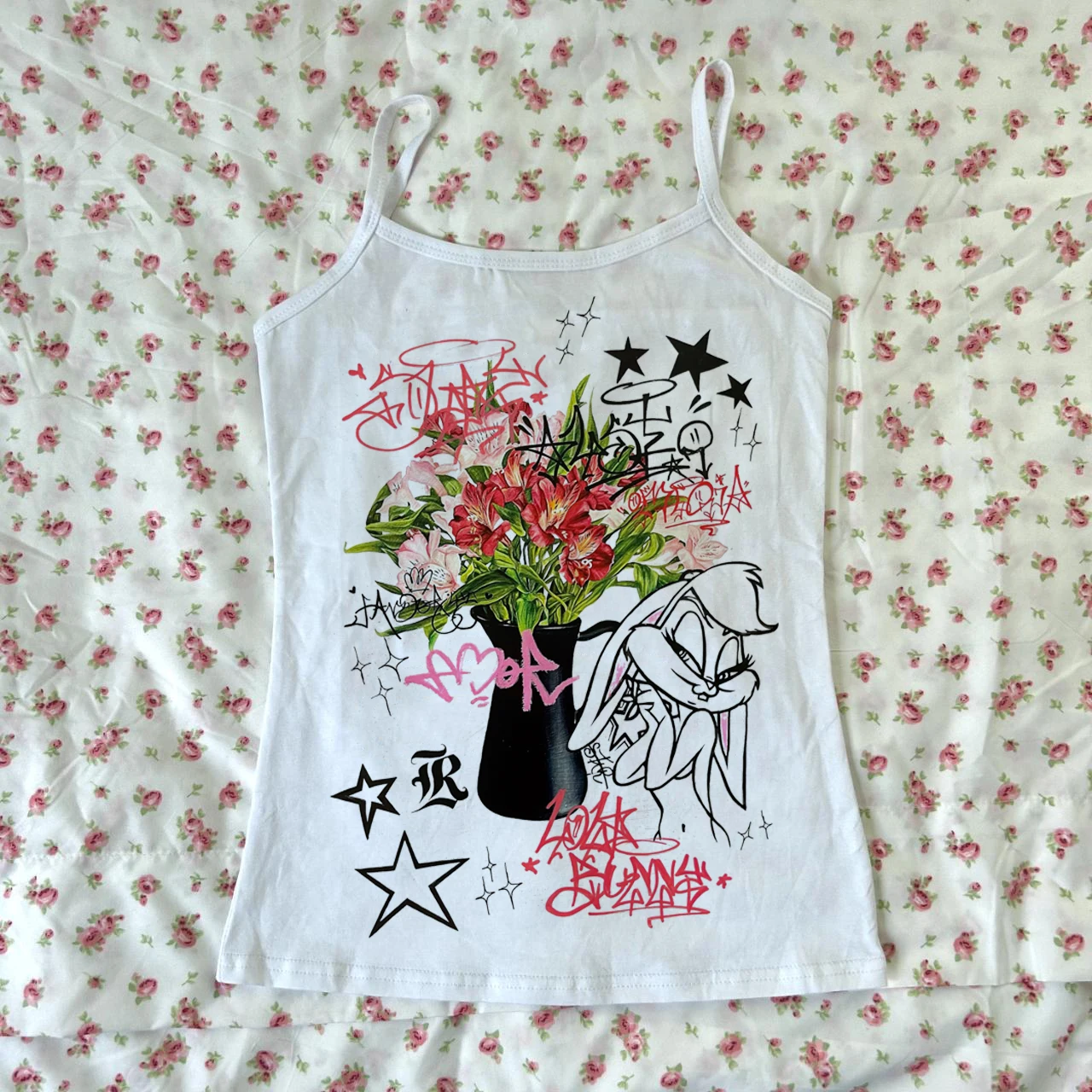 

Y2k style Clothes Gothic leisure flower Print Casual Short Sleeve Cute Girl street Aesthetic Grunge Baby Tees Vintage Women Top
