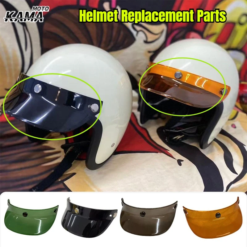

Retro Half Face Motorcycle Helmet 3 Snap-Button Visor Flip Up Wind Shield Vintage Motorbike Helmet Replacement Parts