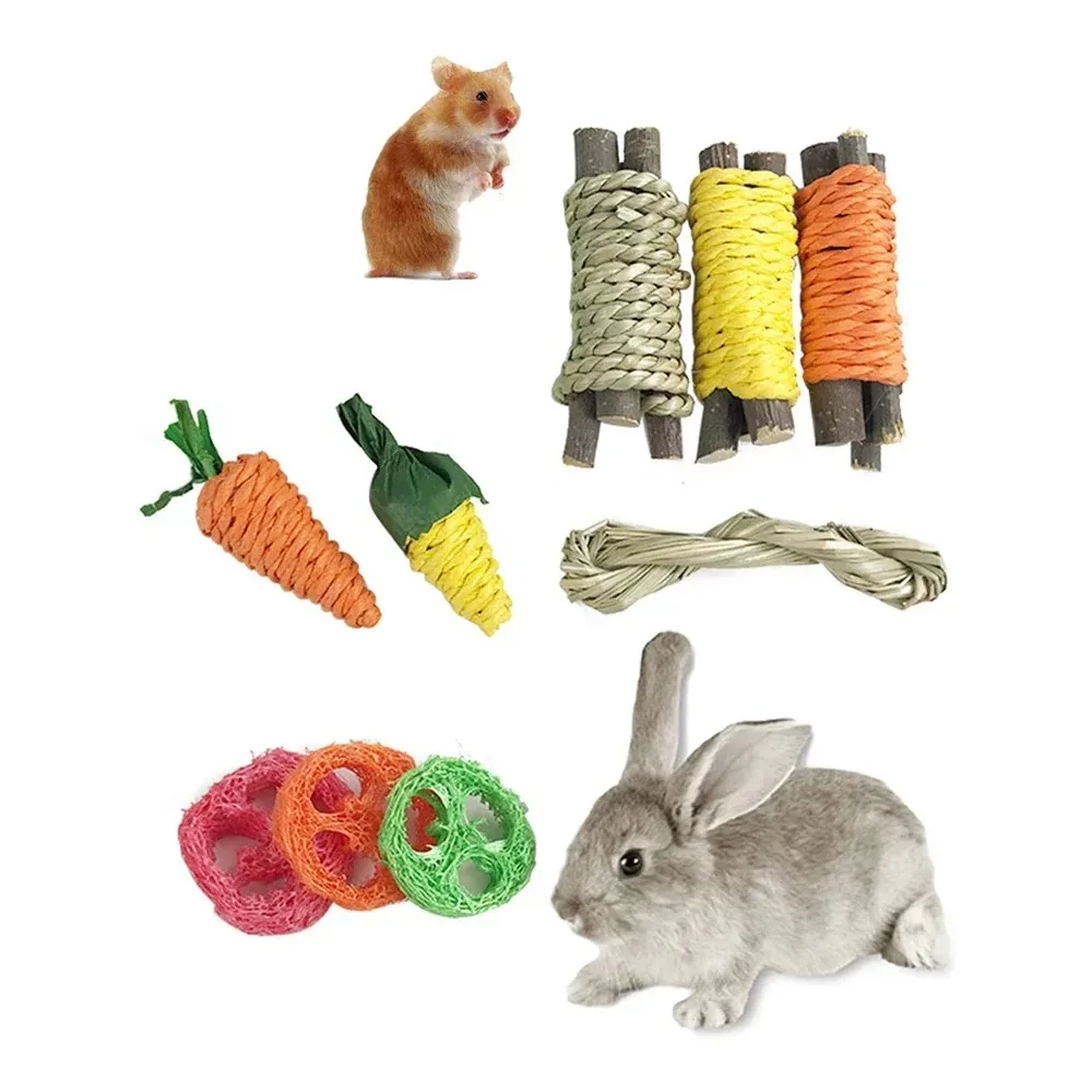 Small Animal Chew Toys Bundle For Bunny Molar Grinding Toys Hamster Guinea Chinchillas Tooth Cleaning Toy Rabbit Accessories