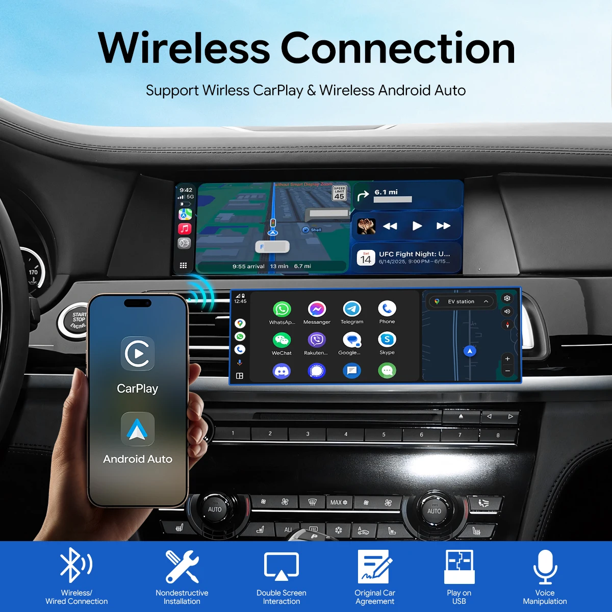 YolanAuto Wireless Carplay Wirless Android Auto Decoder for BMW Series 2003-2019 MY ID5/ID6 1/2/3/X3/X4/Z4 Miirrorlink Airplay