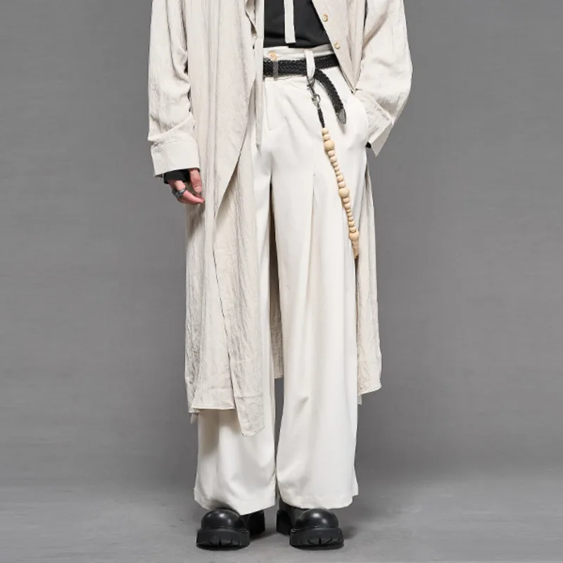 Hksh primavera nova maré masculina yamamoto estilo japonês casual perna larga tornozelo comprimento terno calças moda nicho plissado em linha reta hk5923