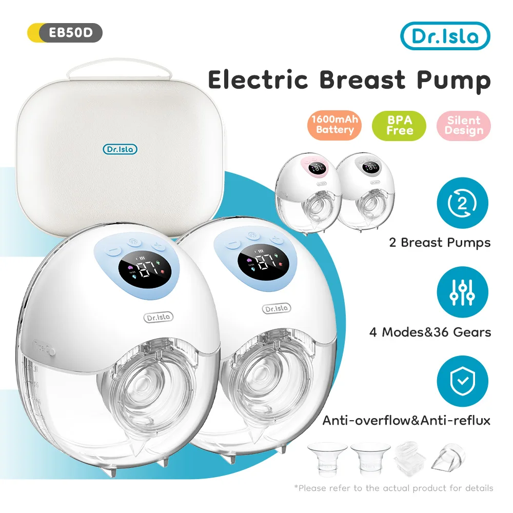 Dr.isla 2Pcs Wearable Breast Pump Super Silent Hands Free Electric Breast Pump Comfort Milk Collector for Breastfeeding BPA free