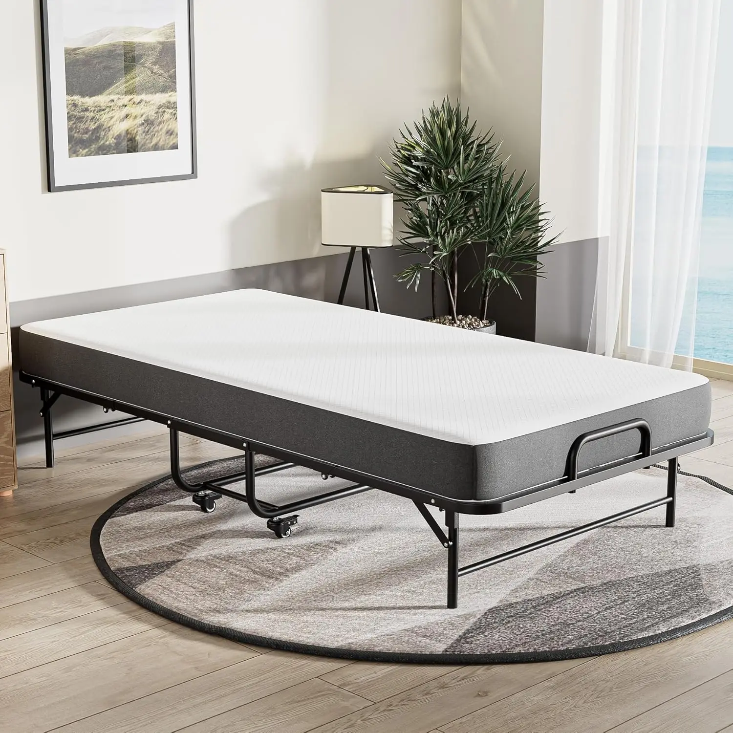 Dobrável Twin cama dobrável com colchão, cama dobrável, cama de hóspedes, portátil, dobrar, extra, 75x38 pol