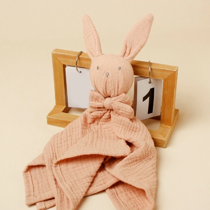 New Cotton Gauze Stuffed Bunny Baby Towel Muslin Rabbit Doll Newborn Comfort Towel Security Blanket Boys Girls Face Towel Bibs