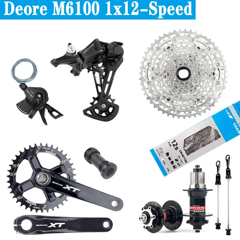 

Deore M6100 MTB Bicycle Derailleur Shift 1X12 Speed Groupset MS Cassette 12S 50/52T Micro Spline K7 Crankset Chain Hub 6 Claws