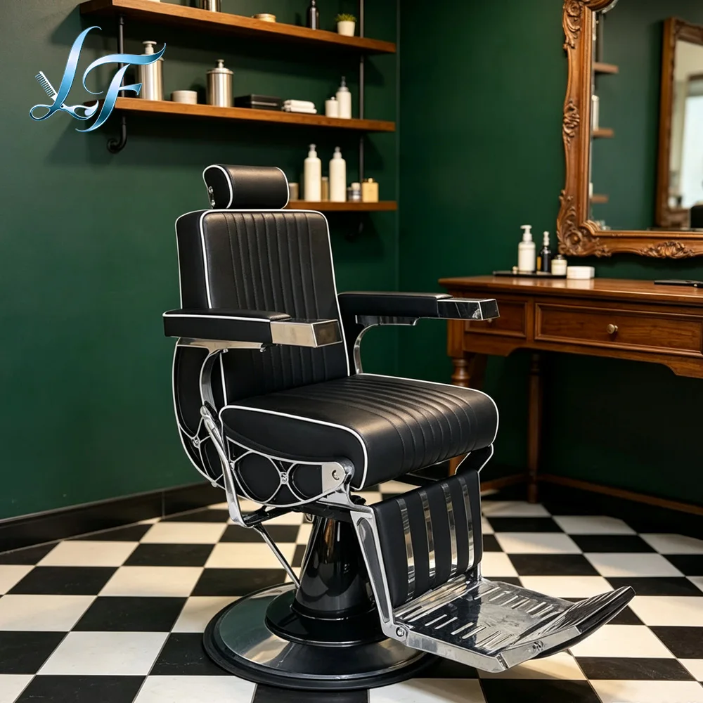 Klassischer Antiker Hydraulischer Robuster Friseurstuhl für Herren Professionelles Haarstyling Barbershop-Salonmöbel – Detail 1