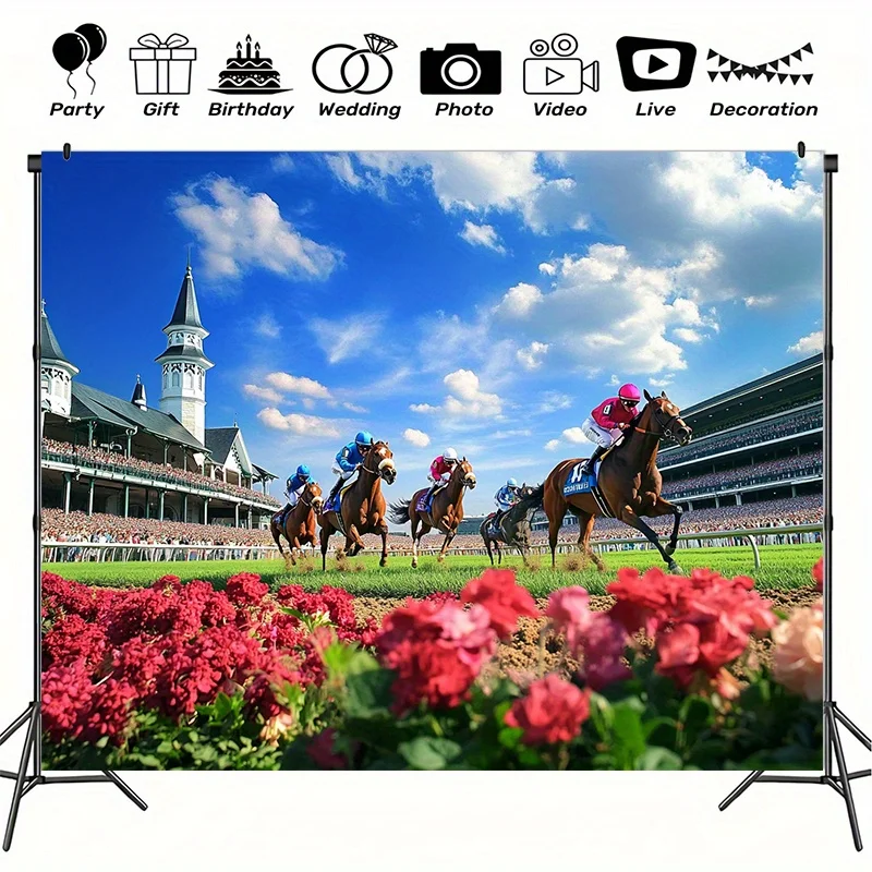 Horse Racing Track Wall Tapestry Kentucky Derby Sport Art Print Colorful Stadium Landscape Hanging Blanket For Man Cave Gym