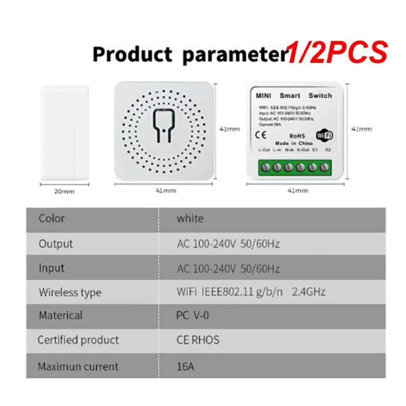 1/2PCS Smart Home preflashed TASMOTA Mini Relay Switch 3 Way 16A