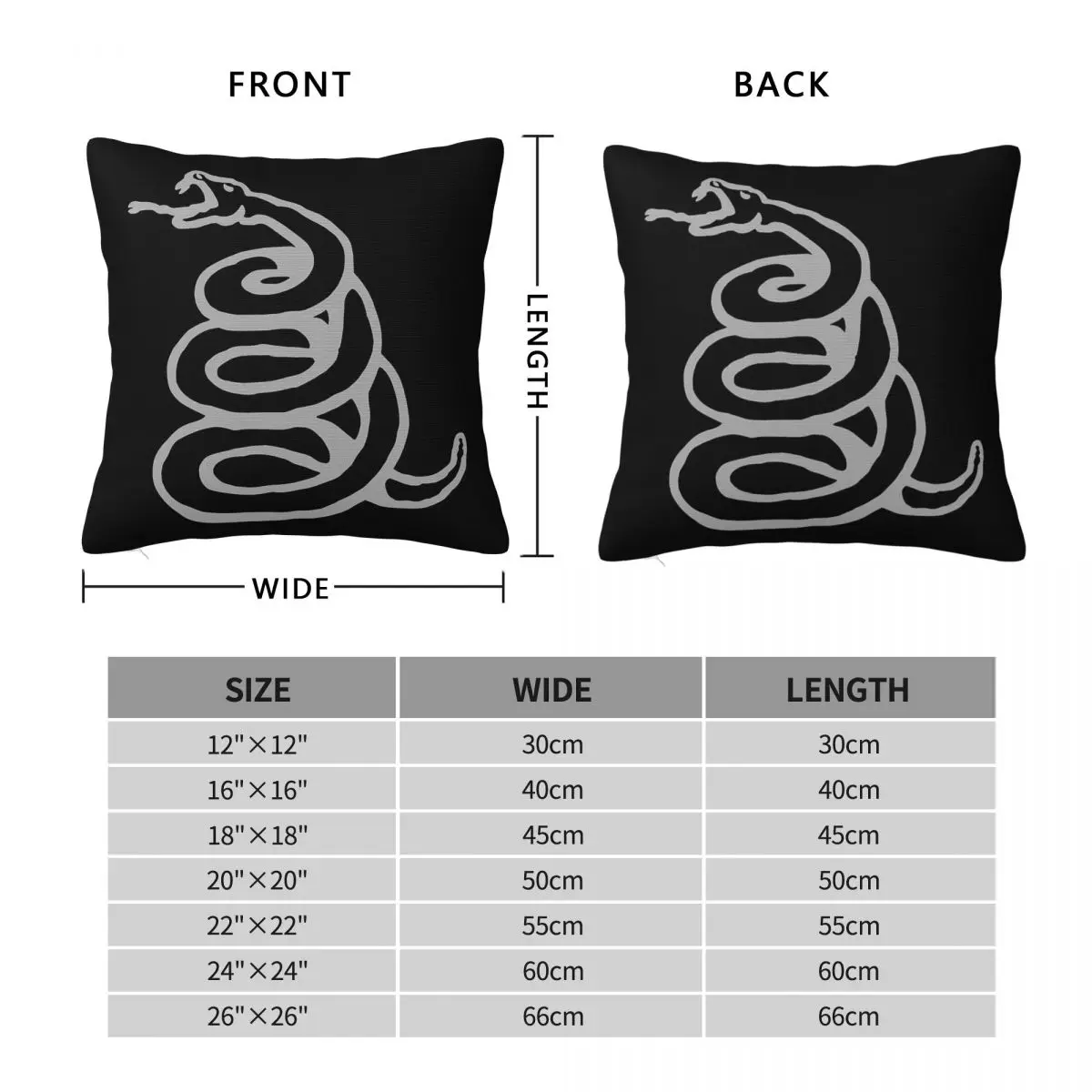 Snake The Black Album Square Pillowcase Polyester Linen Velvet Pattern Zip Decor Pillow Case Home Cushion Cover Wholesale