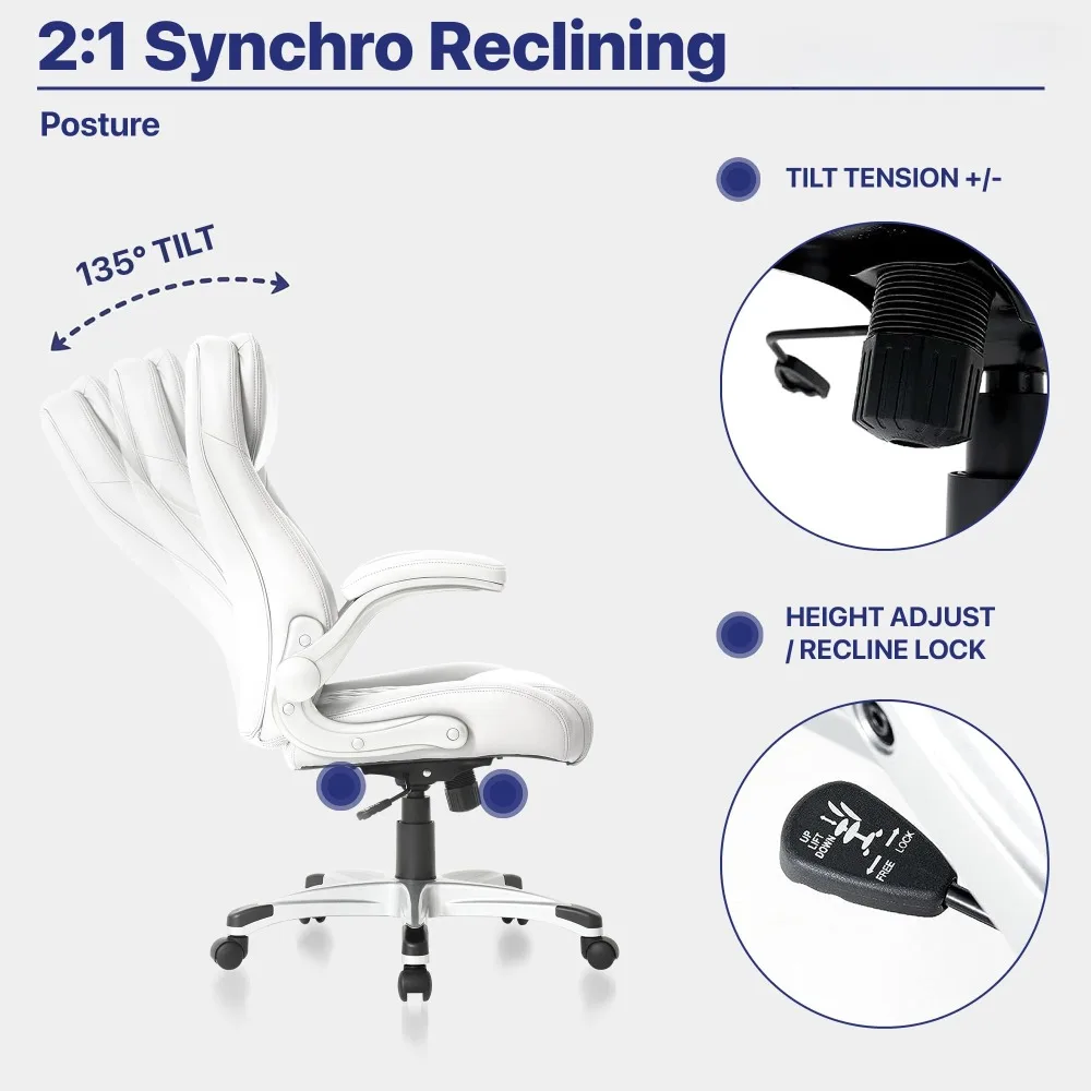 2024 New PU Leather Office Chair. Click5 Lumbar Support with FlipAdjust Armrests. Modern Executive Chair and Computer Desk Chair